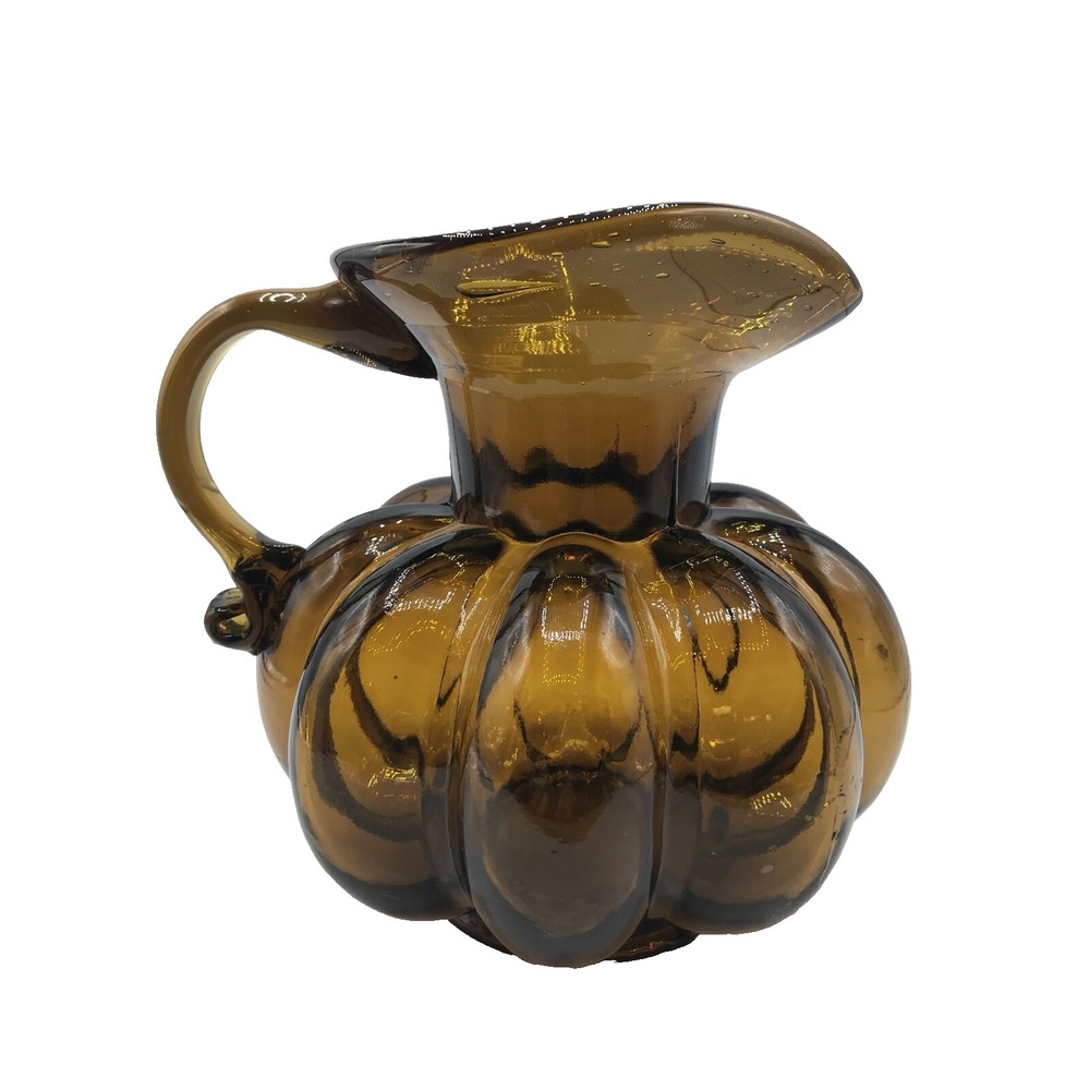 Amber GLASS  Hand Blown‎ Glass Pitcher - Picture 4 of 15